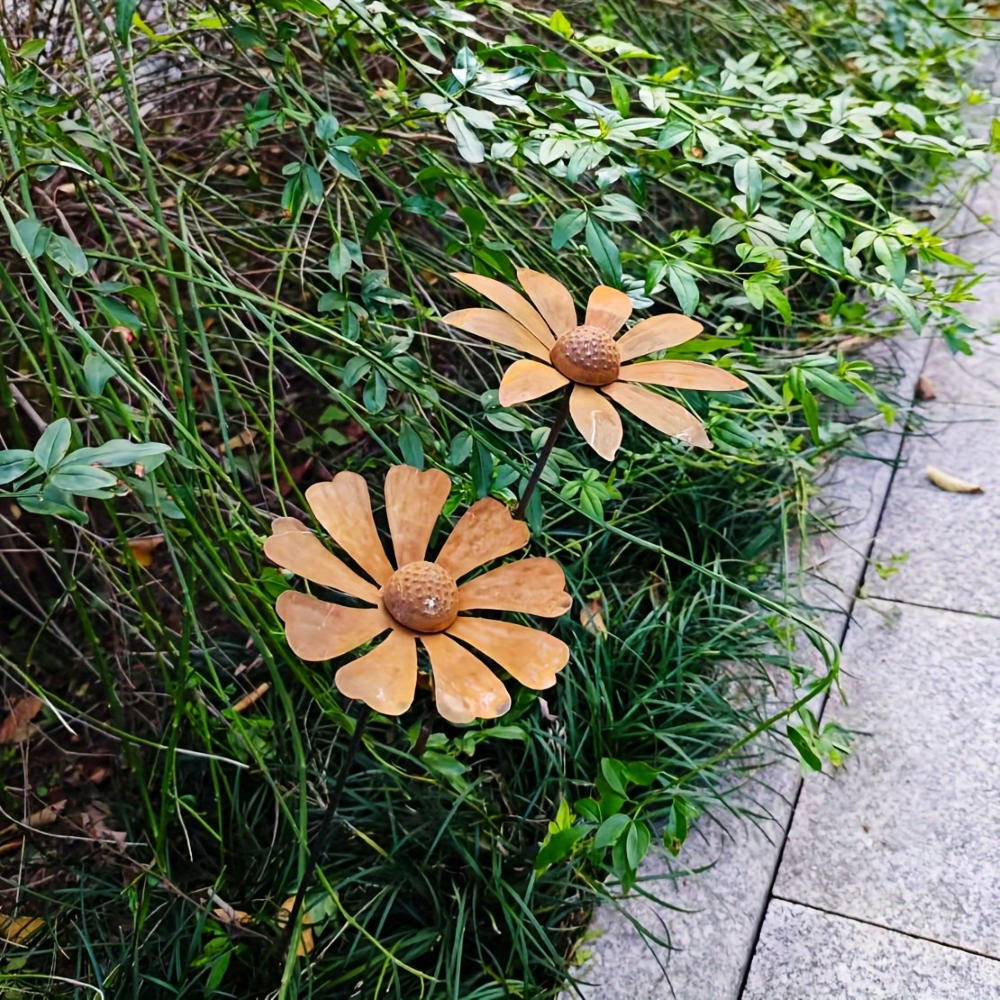 Rustykalna Ozdoba Ogrodowa - Metalowy Kołek Rzeźba Stokrotki 65 cm do Ogródków 5