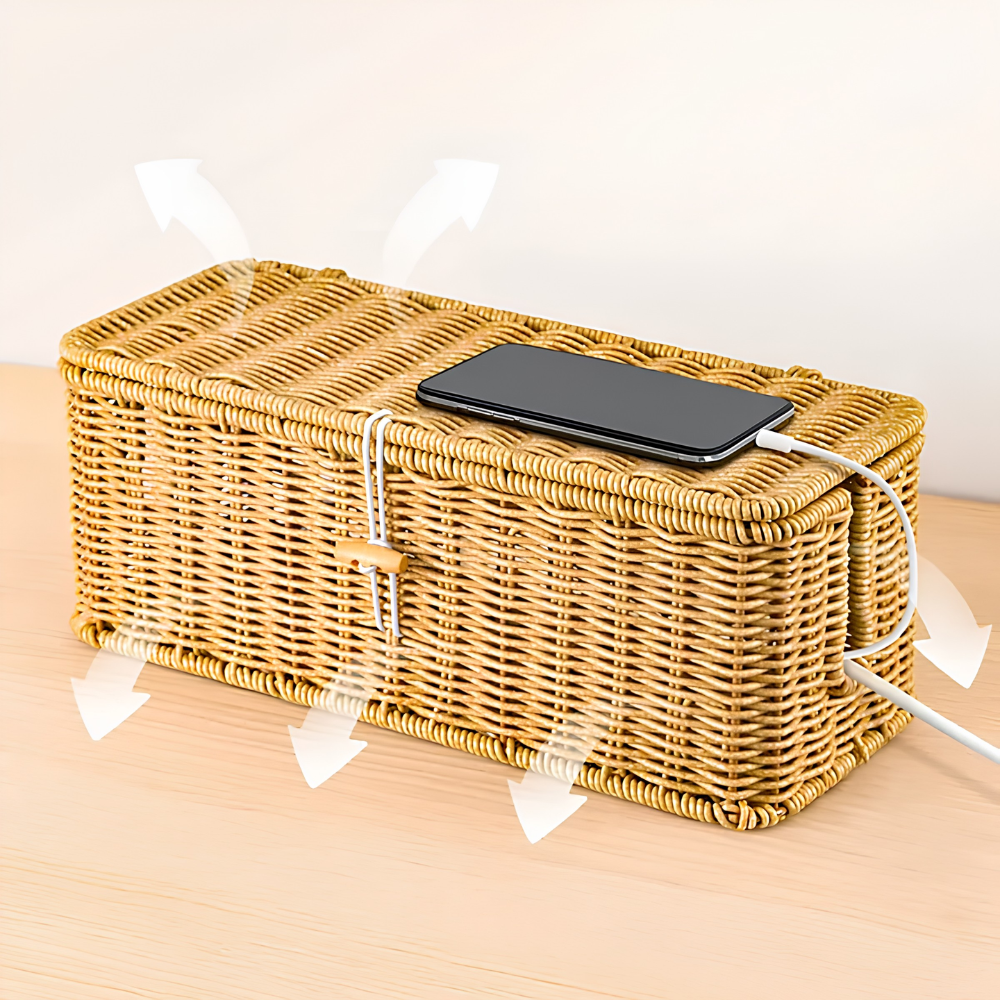 Rustykalna Skrzynka Kablowa 31,5x13x13 cm – Pleciony Organizer w Stylu Boho do Wnętrz 2
