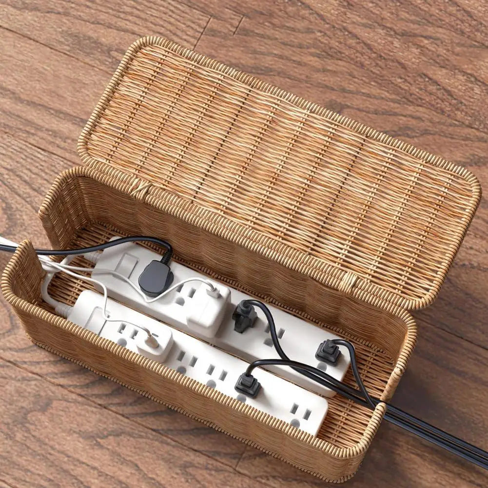 Rustykalna Skrzynka Kablowa 31,5x13x13 cm – Pleciony Organizer w Stylu Boho do Wnętrz 7