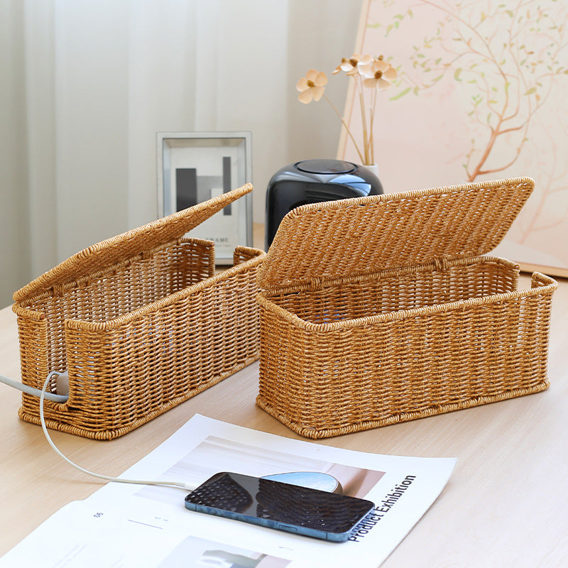 Rustykalna Skrzynka Kablowa 31,5x13x13 cm – Pleciony Organizer w Stylu Boho do Wnętrz 8