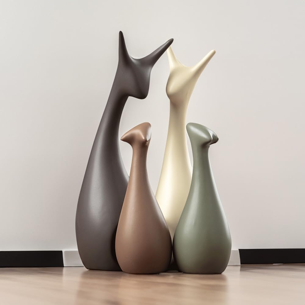 Rustykalne Figurki Dekoracyjne Jeleni Zestaw 4 Sztuk - Ceramiczne w Ciepłych Odcieniach do Salonu i Ogrodu 0