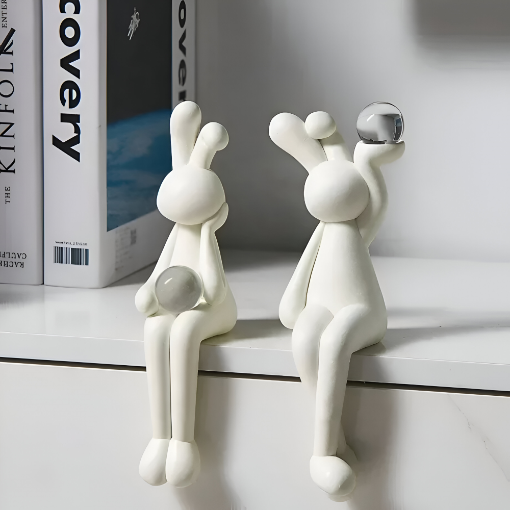 Zajączek wielkanocny figurka z kulą 19 do 22 cm – biała dekoracja z żywicy, 3 wzory