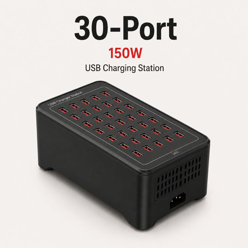 Stacja Ładowania USB 30 Portów – Wieloportowa Ładowarka 150W do Telefonów, Tabletów i Smartwatchy