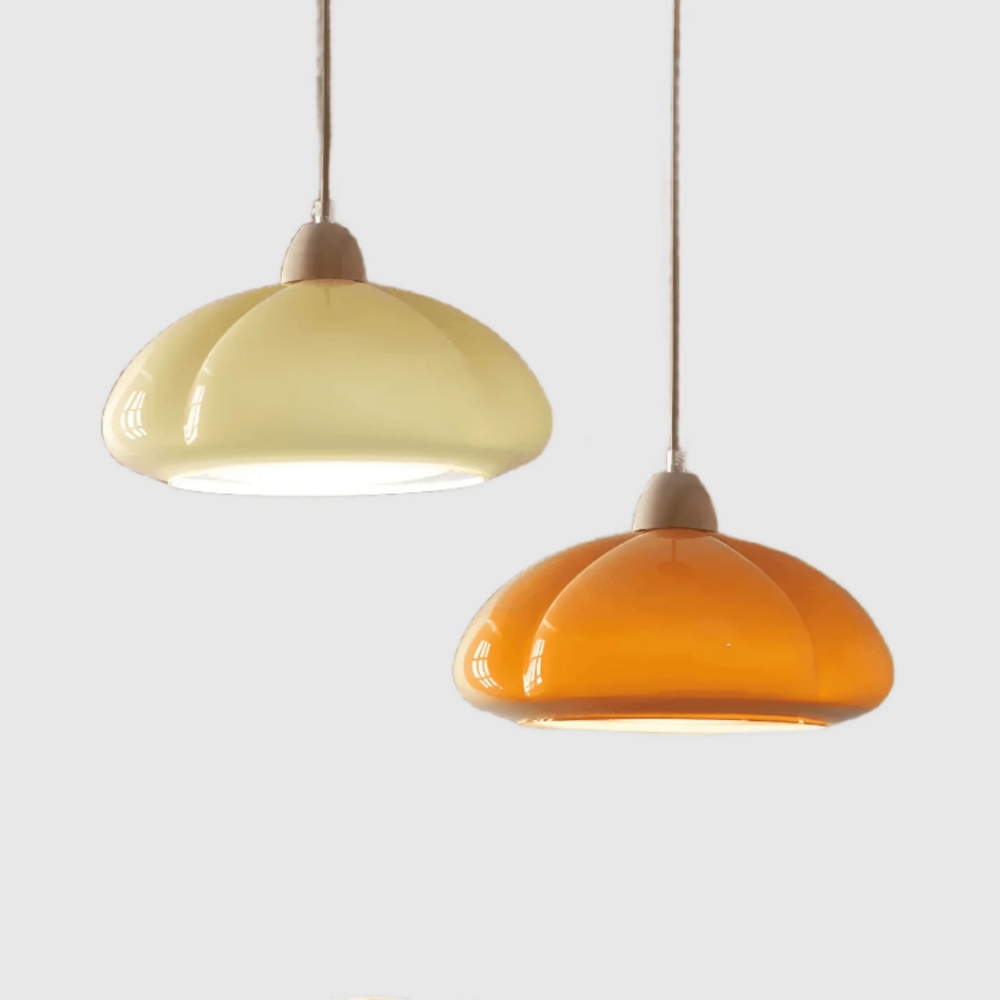 Szklana Lampa Wisząca Retro z Drewnianym Akcentem – 1-Punktowa Lampa Sufitowa do Kuchni, Jadalni i Salonu