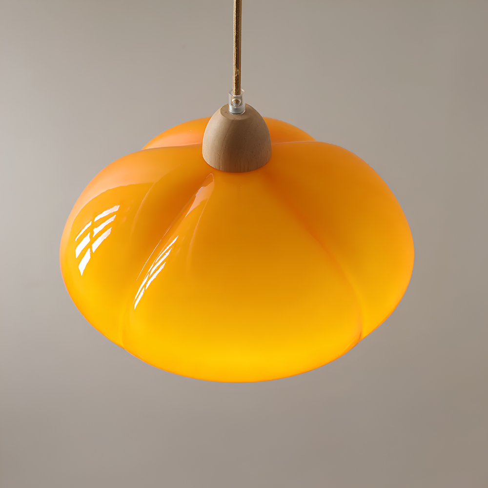 Szklana Lampa Wisząca Retro z Drewnianym Akcentem – 1-Punktowa Lampa Sufitowa do Kuchni, Jadalni i Salonu