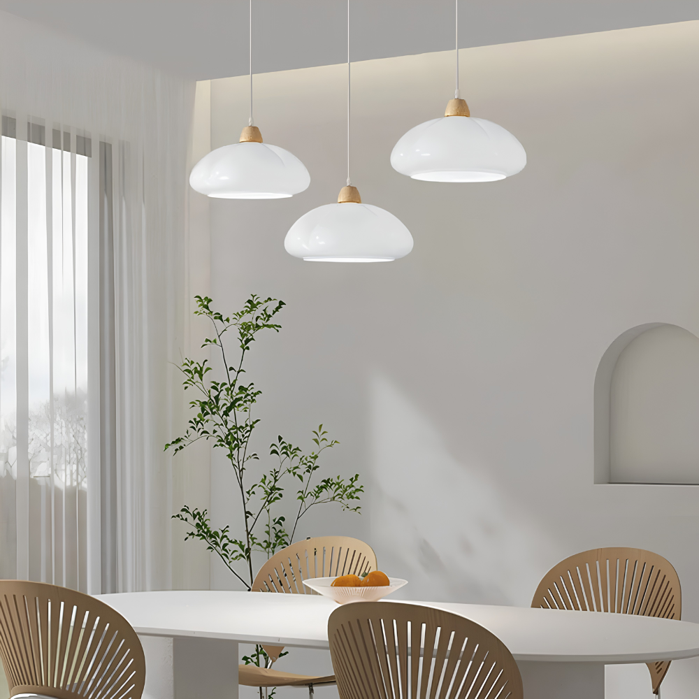 Szklana Lampa Wisząca Retro z Drewnianym Akcentem – 1-Punktowa Lampa Sufitowa do Kuchni, Jadalni i Salonu