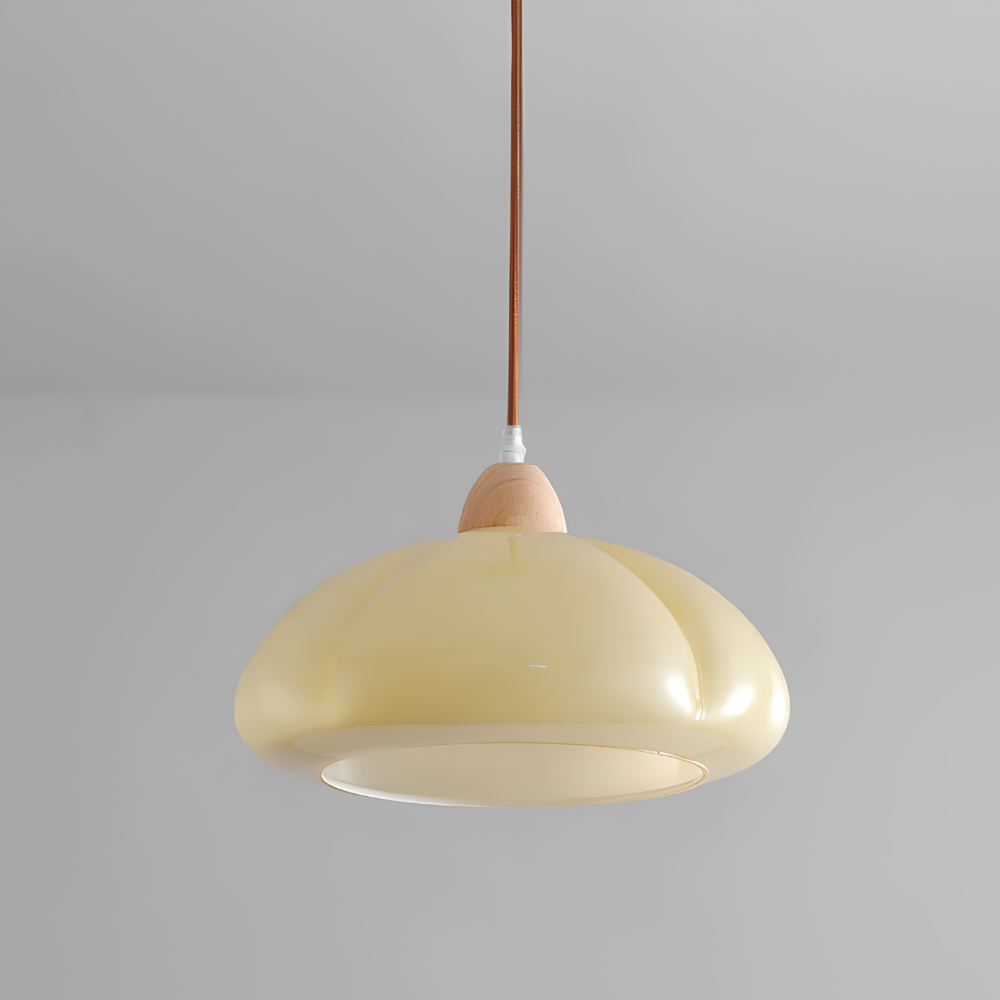 Szklana Lampa Wisząca Retro z Drewnianym Akcentem – 1-Punktowa Lampa Sufitowa do Kuchni, Jadalni i Salonu