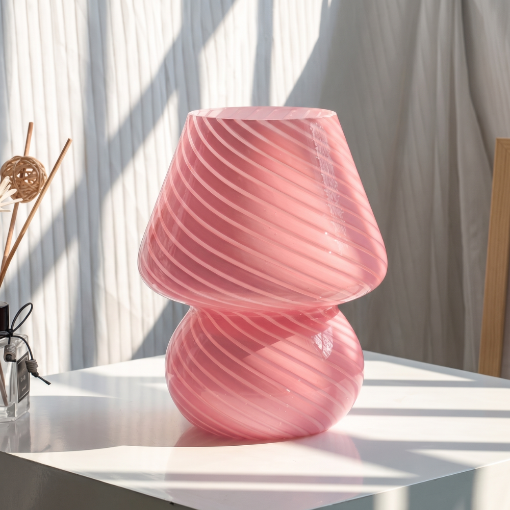Lampa stołowa ze szkła w stylu vintage – ręcznie dmuchana w kształcie grzyba do wystroju salonu
