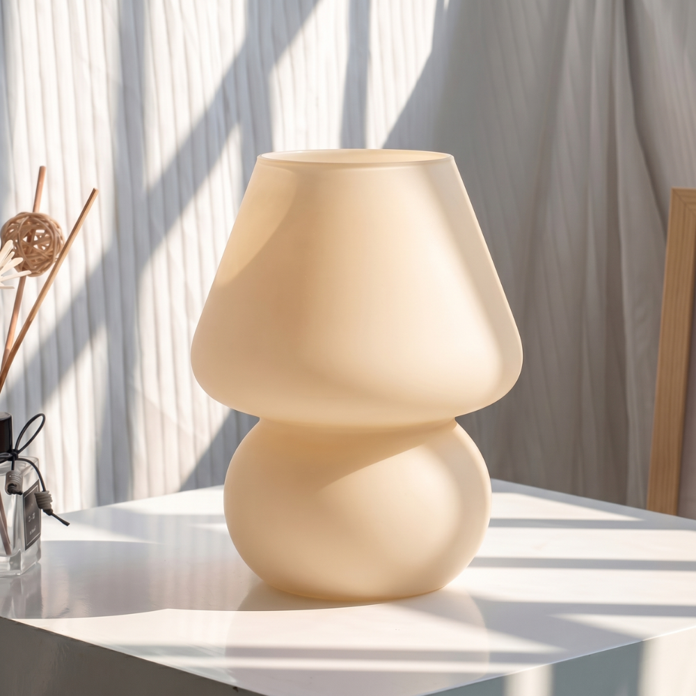 Lampa stołowa ze szkła w stylu vintage – ręcznie dmuchana w kształcie grzyba do wystroju salonu