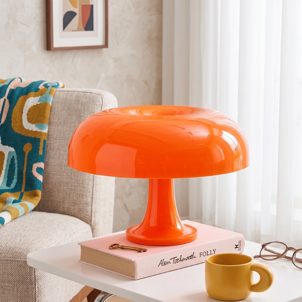 Lampa stołowa LED w stylu vintage – pomarańczowy poliwęglan, idealna do stylowego salonu