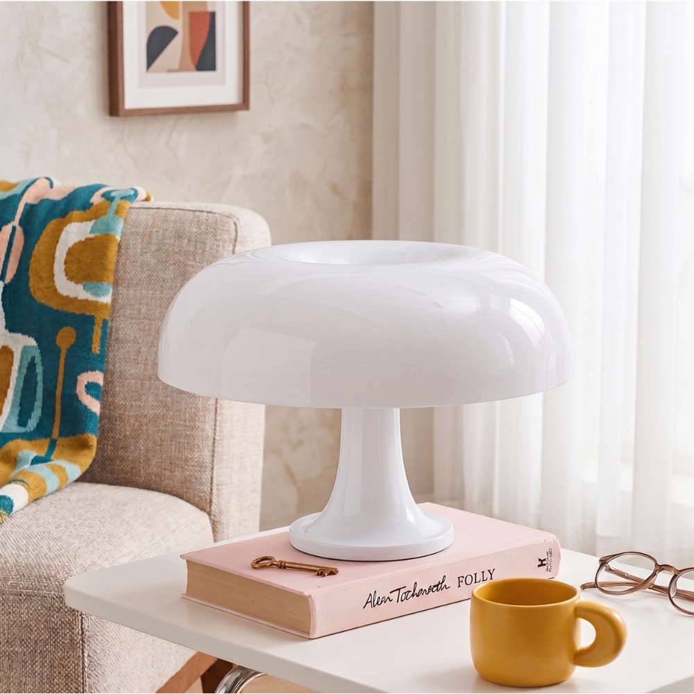 Lampa stołowa LED w stylu vintage – pomarańczowy poliwęglan, idealna do stylowego salonu