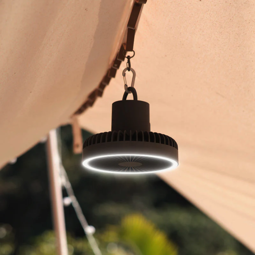 Wentylator kempingowy z oświetleniem LED, baterią USB, power bankiem, wiszący lub ze statywem do namiotu, do użytku na zewnątrz 6