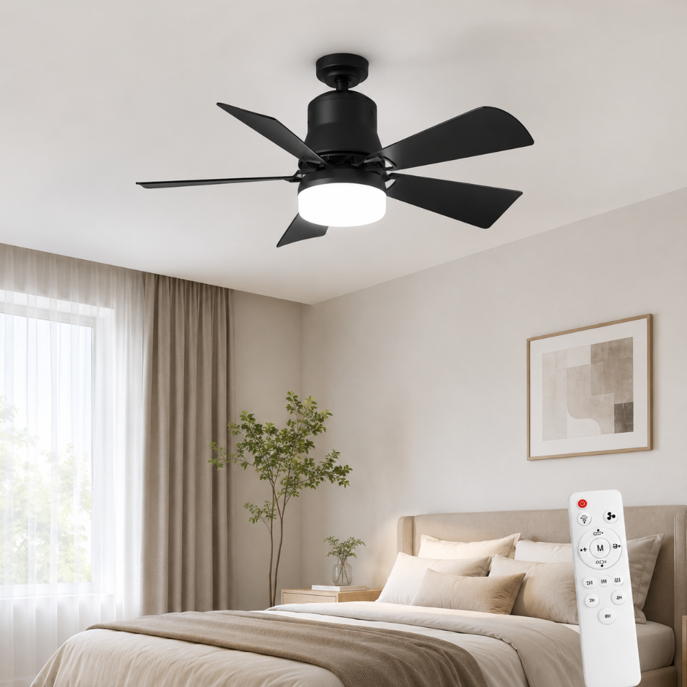Wentylator sufitowy z oświetleniem E27 LED, gniazdem śrubowym, pilotem, 40W do sypialni i salonu 0