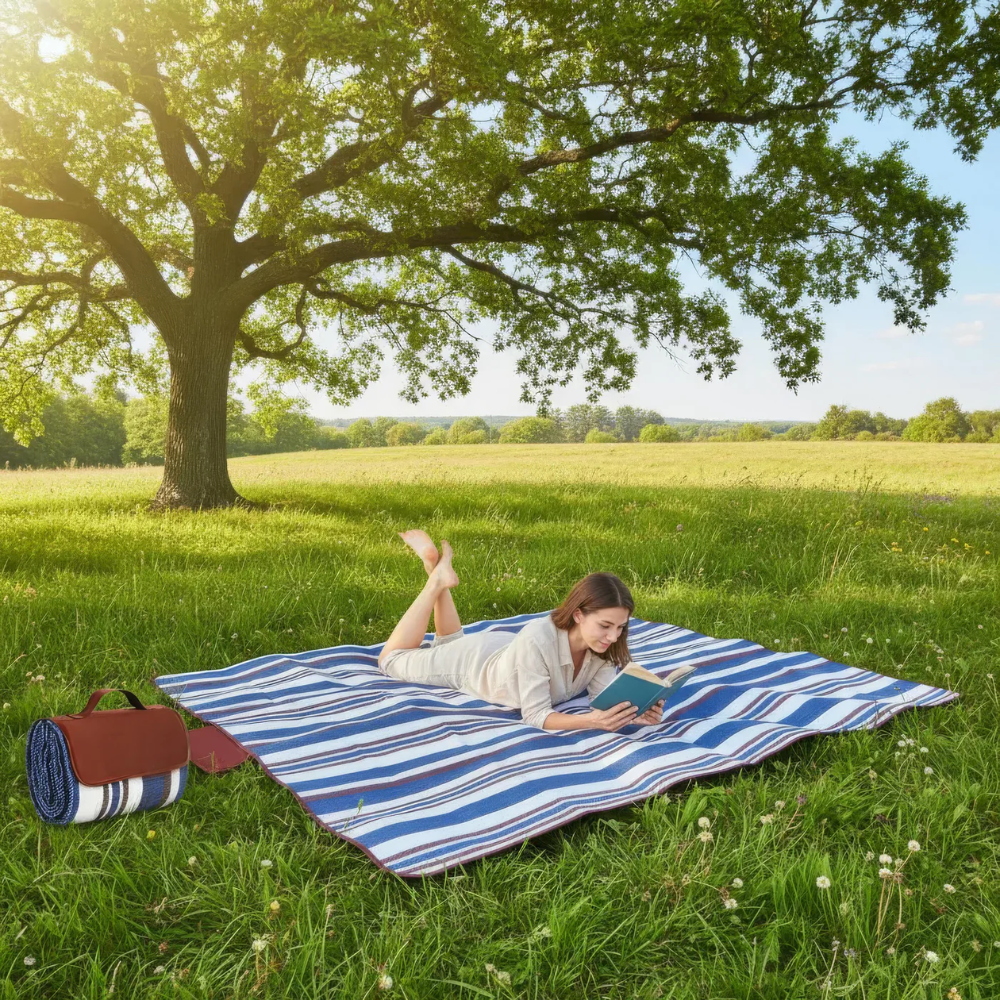 Wodoodporny Koc Piknikowy – Wytrzymała Tkanina Oxford, Niebieski, Idealny na Plażę i Kemping