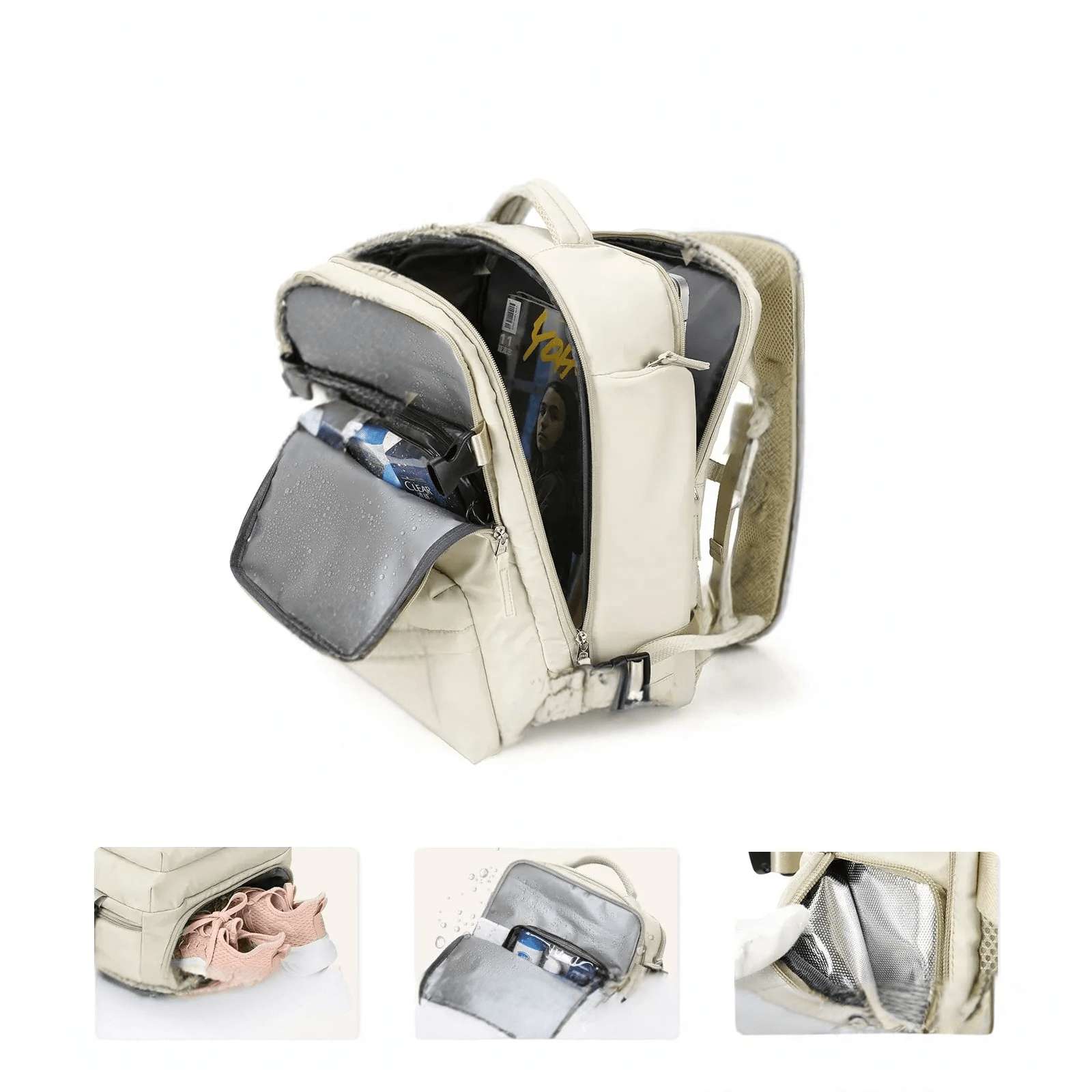 Wytrzymały, wodoodporny plecak 33x22x47cm - Nylon Czarny z funkcją ładowania USB do podróży 2