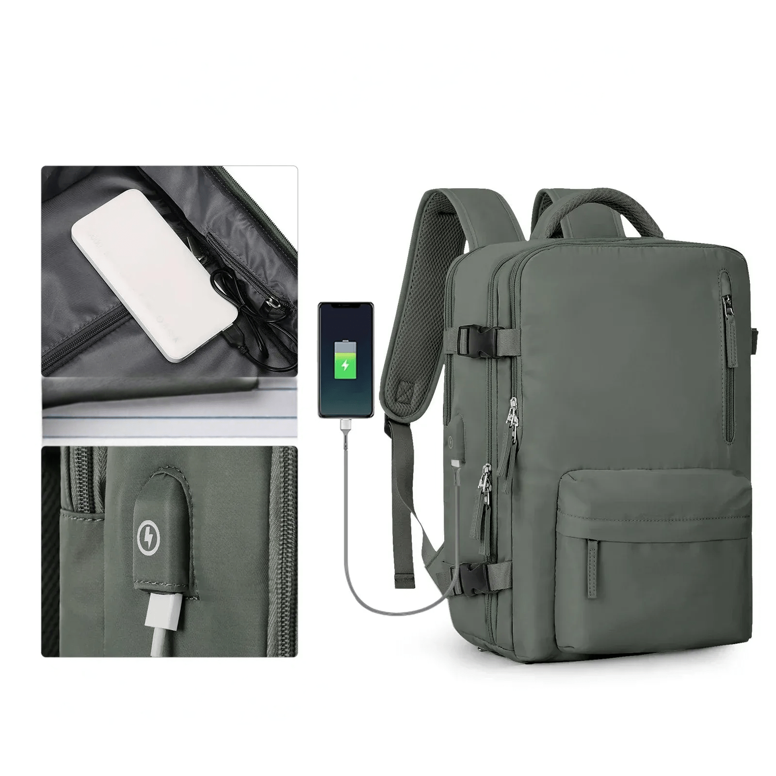 Wytrzymały, wodoodporny plecak 33x22x47cm - Nylon Czarny z funkcją ładowania USB do podróży 5