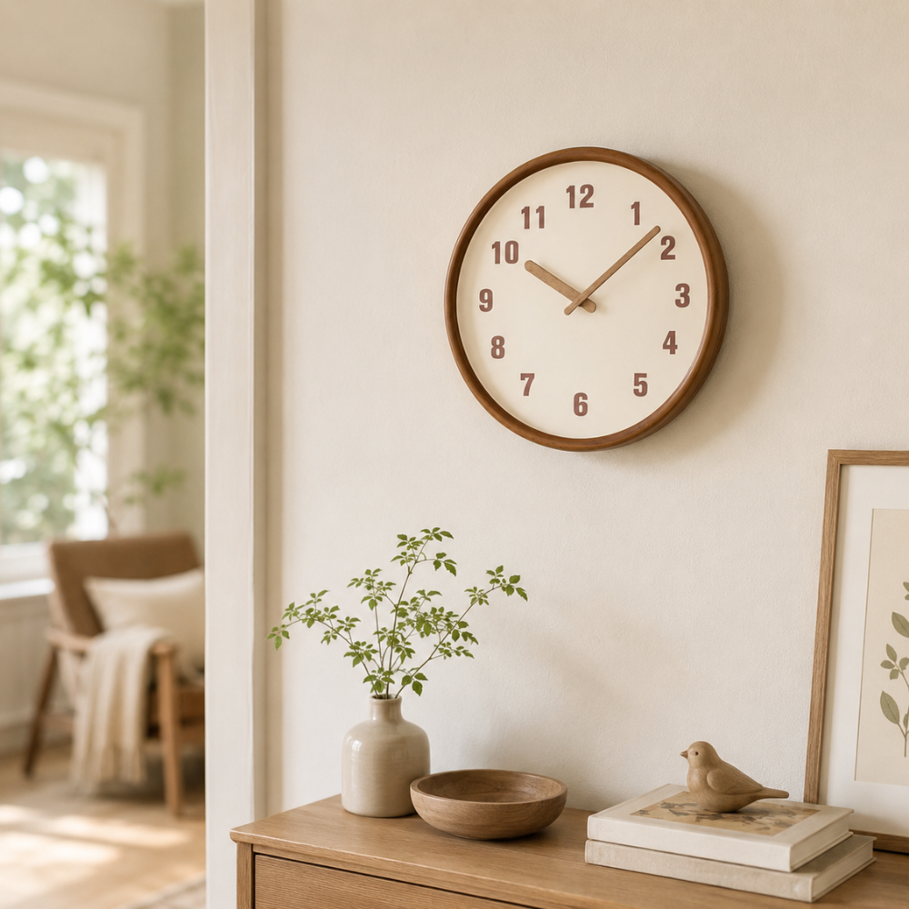Zegar ścienny Nordic 30 cm – Cichy, okrągły zegar w kolorze drewna do salonu, sypialni i biura 7