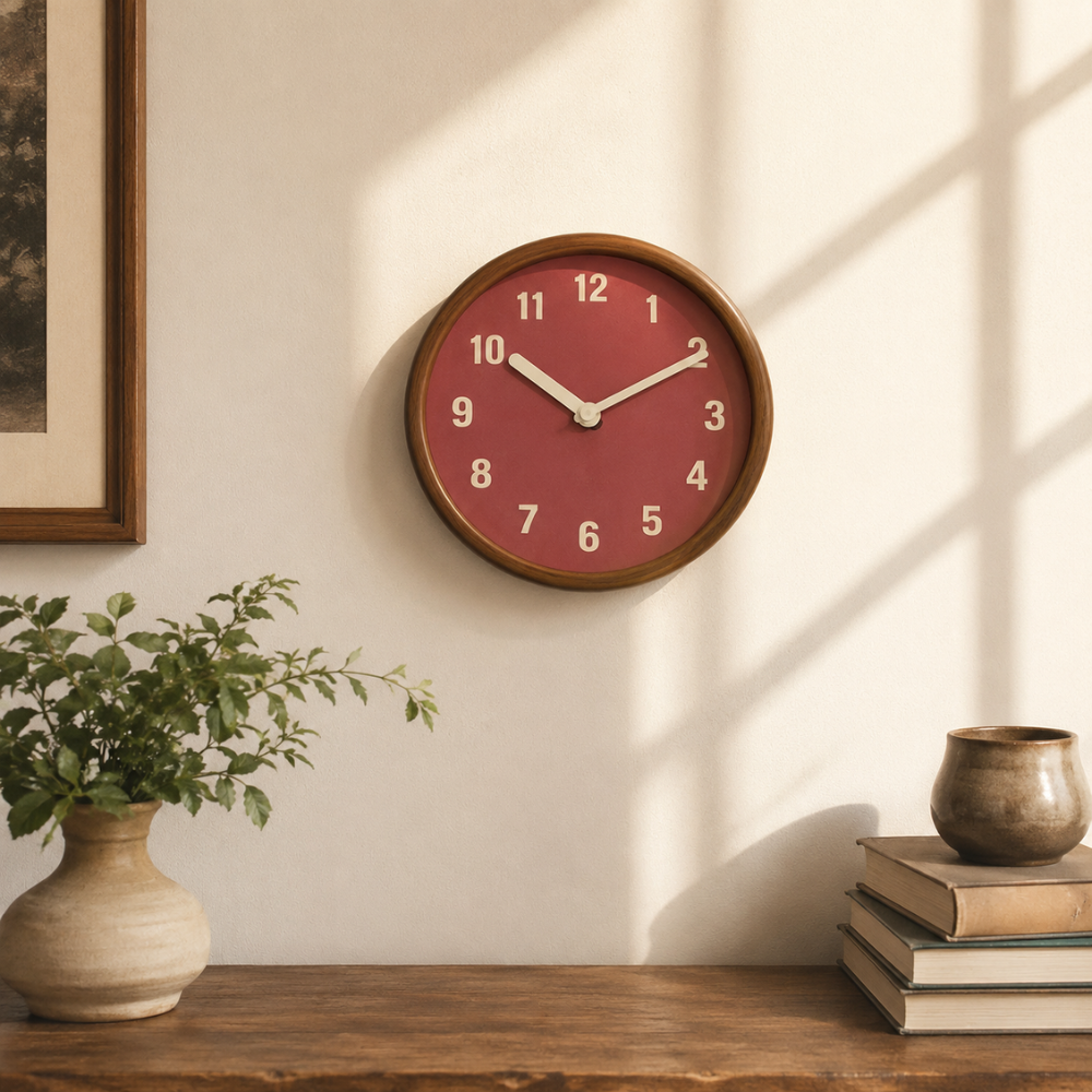 Zegar ścienny Nordic 30 cm – Cichy, okrągły zegar w kolorze drewna do salonu, sypialni i biura 8