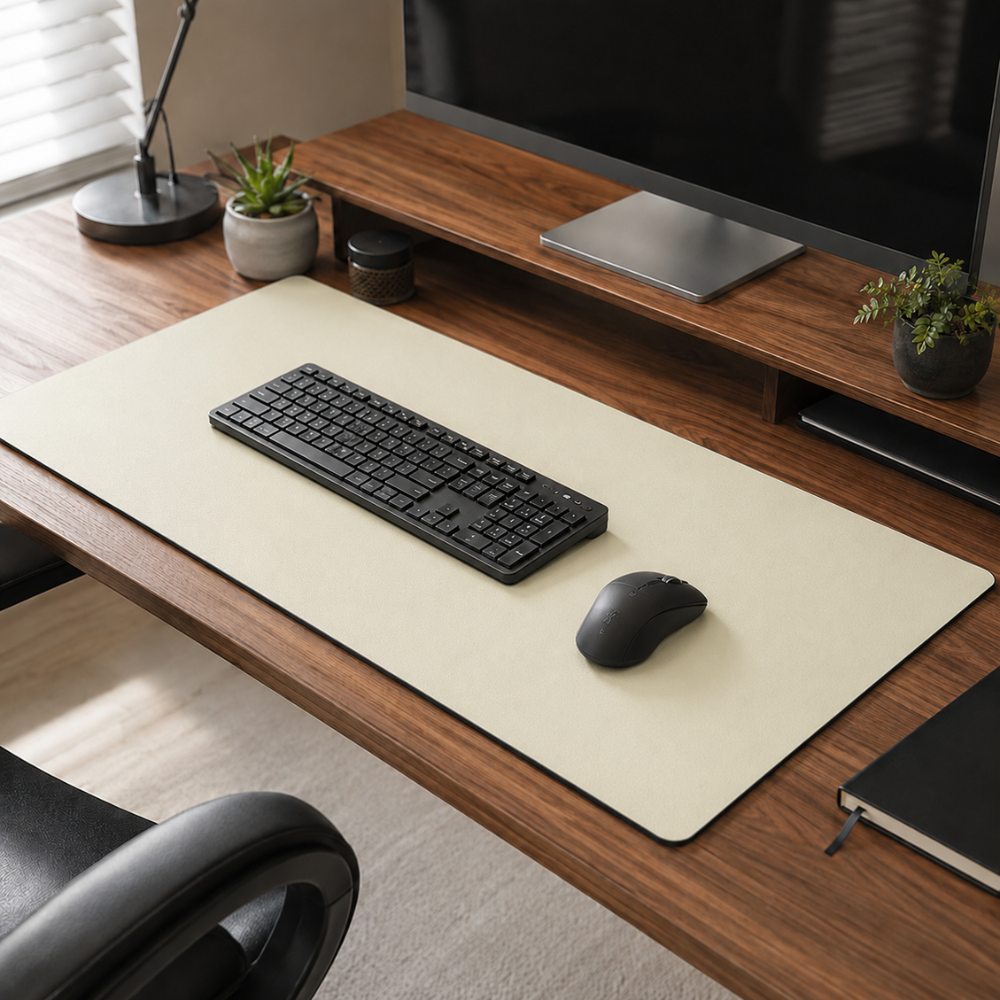 Zestaw 2 dużych podkładek na biurko i podkładek pod mysz 90 × 40 cm – minimalistyczne, antypoślizgowe podkładki na biurko z obszytym brzegiem do biura, biura domowego i gier 6