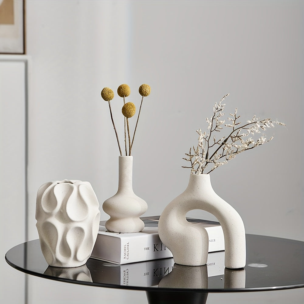 Zestaw 3 ceramicznych wazonów geometrycznych - 15 cm Wazony Boho Donut i nordycki design 1