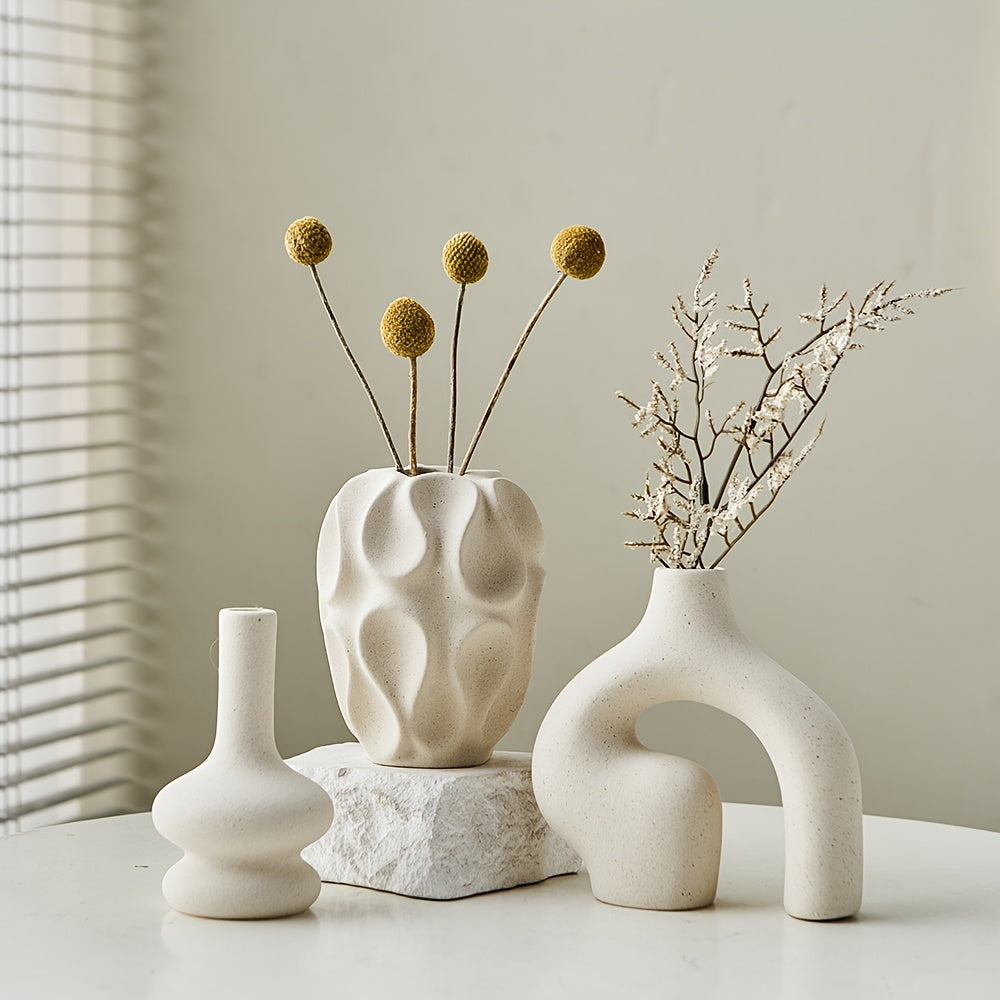 Zestaw 3 ceramicznych wazonów geometrycznych - 15 cm Wazony Boho Donut i nordycki design 4