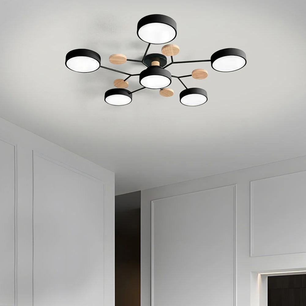 Czarna lampa sufitowa LED z 6 punktami świetlnymi o średnicy 111 cm