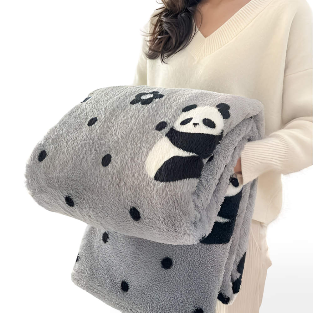 Czerwona panda – szary koc polarowy z pandą i czarnymi kropkami