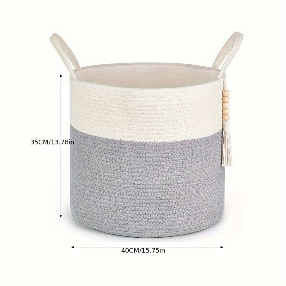 Wymiary biało-szarego kosza: Ø 40 cm, wysokość 35 cm