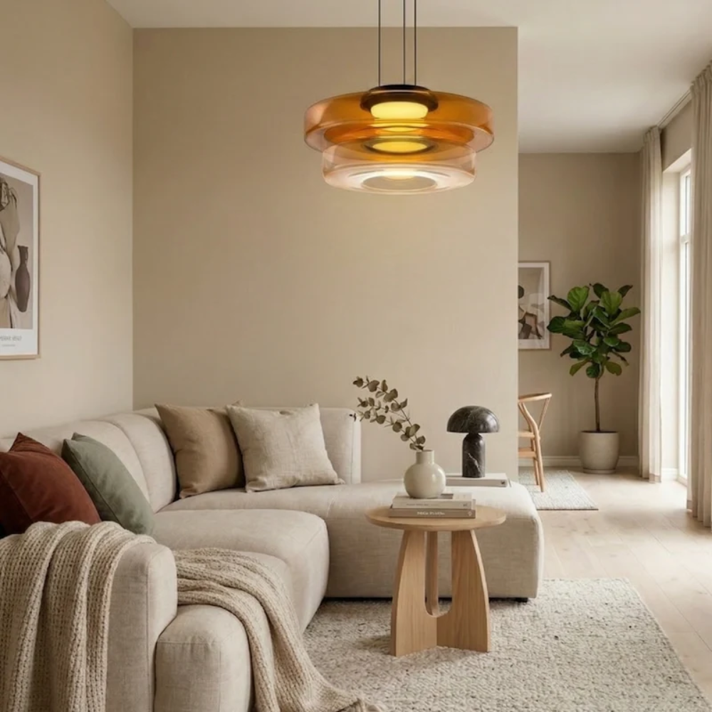 Bursztynowa lampa wisząca z dwoma kloszami