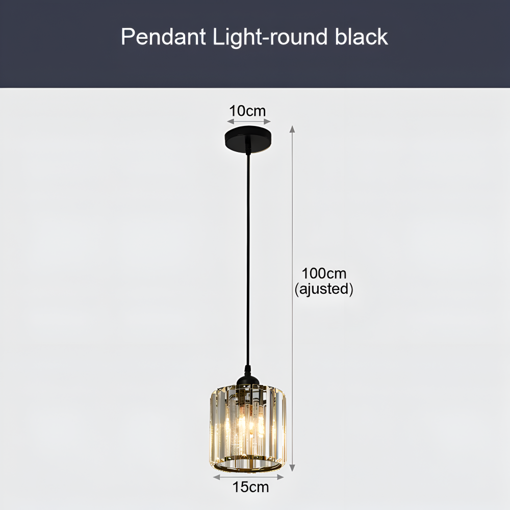 Rysunek wymiarowy okrągłej czarnej lampy – klosz 15 cm, przewód 100 cm