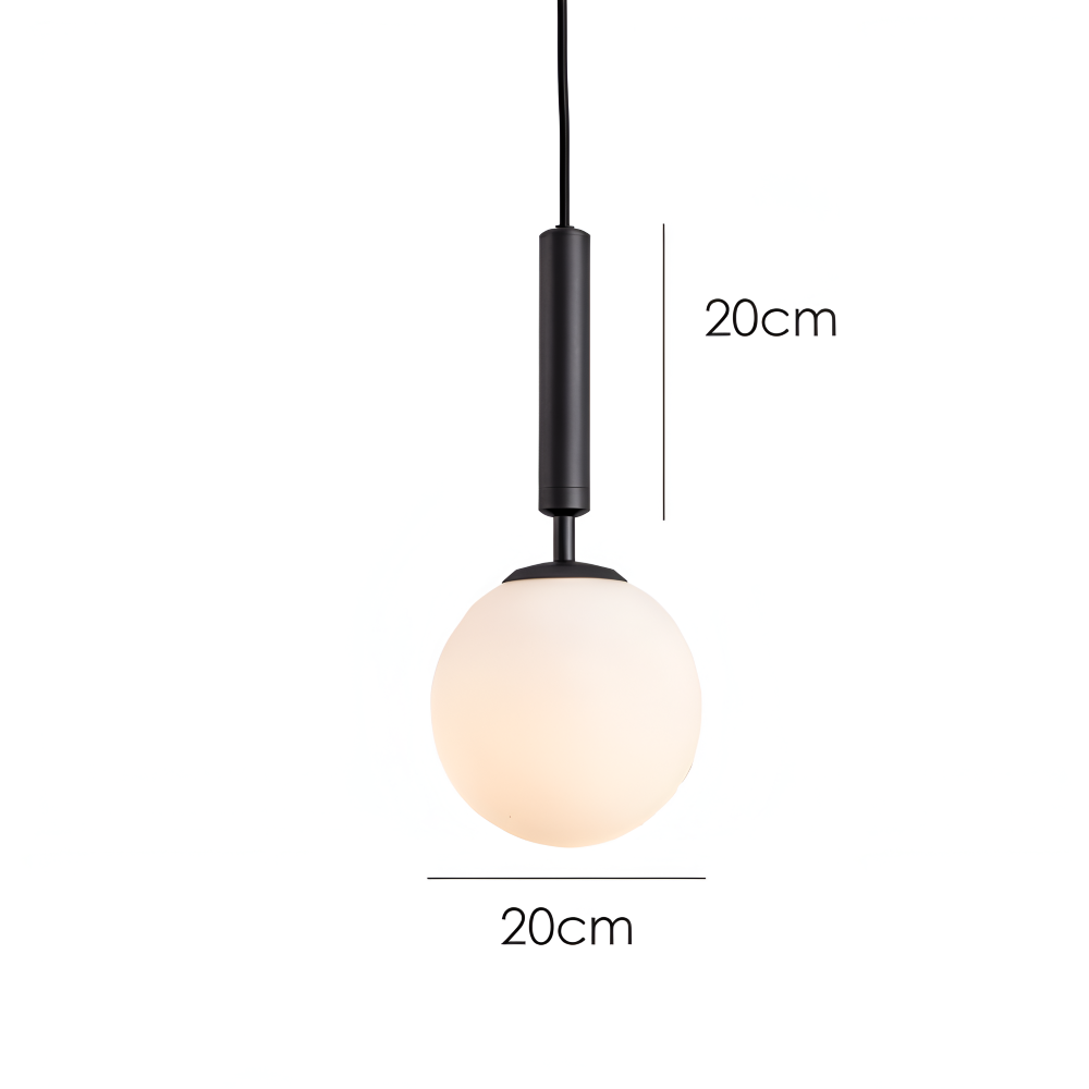 Czarna lampa wisząca kula Ø 20 cm z wymiarami