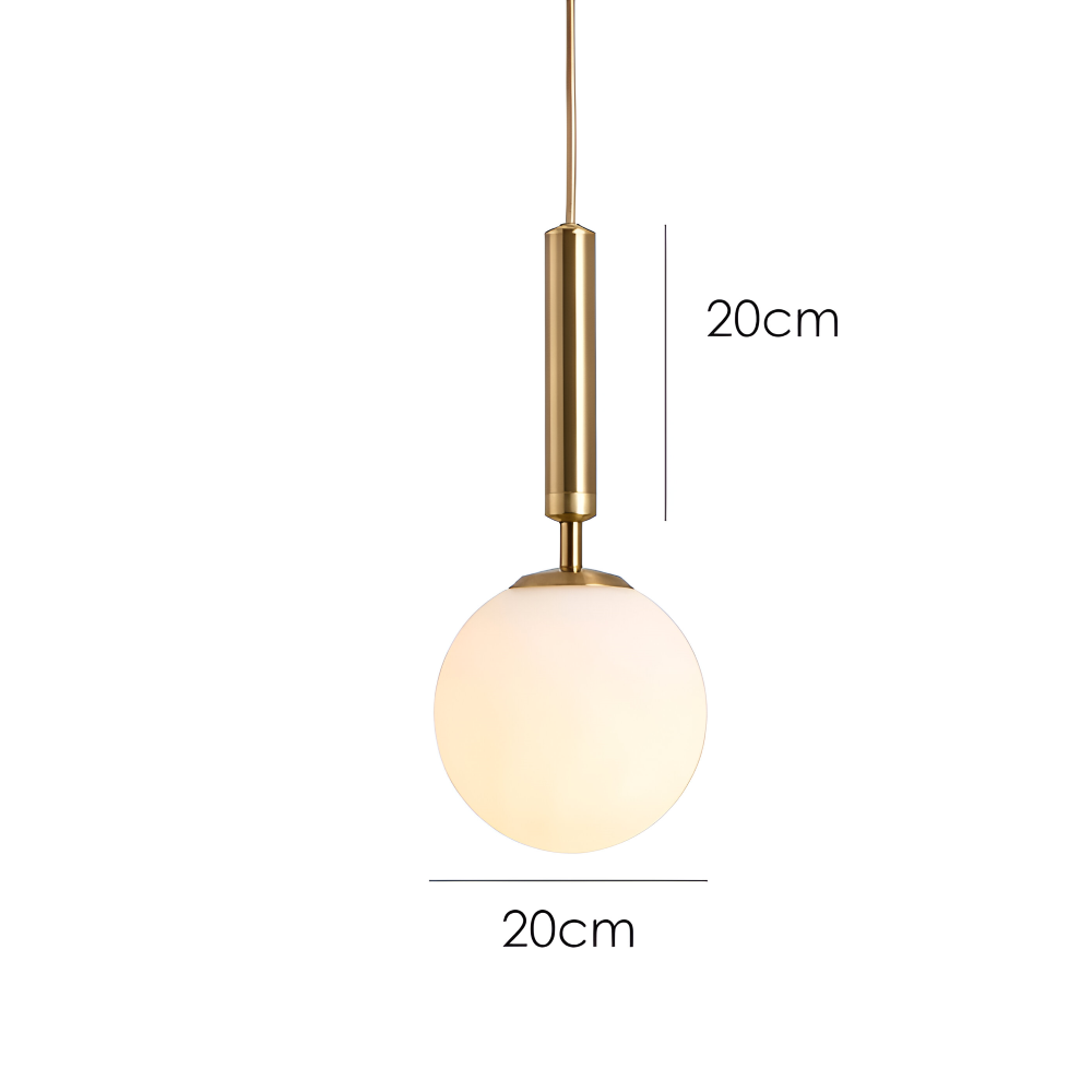 Złota lampa wisząca kula Ø 20 cm z wymiarami