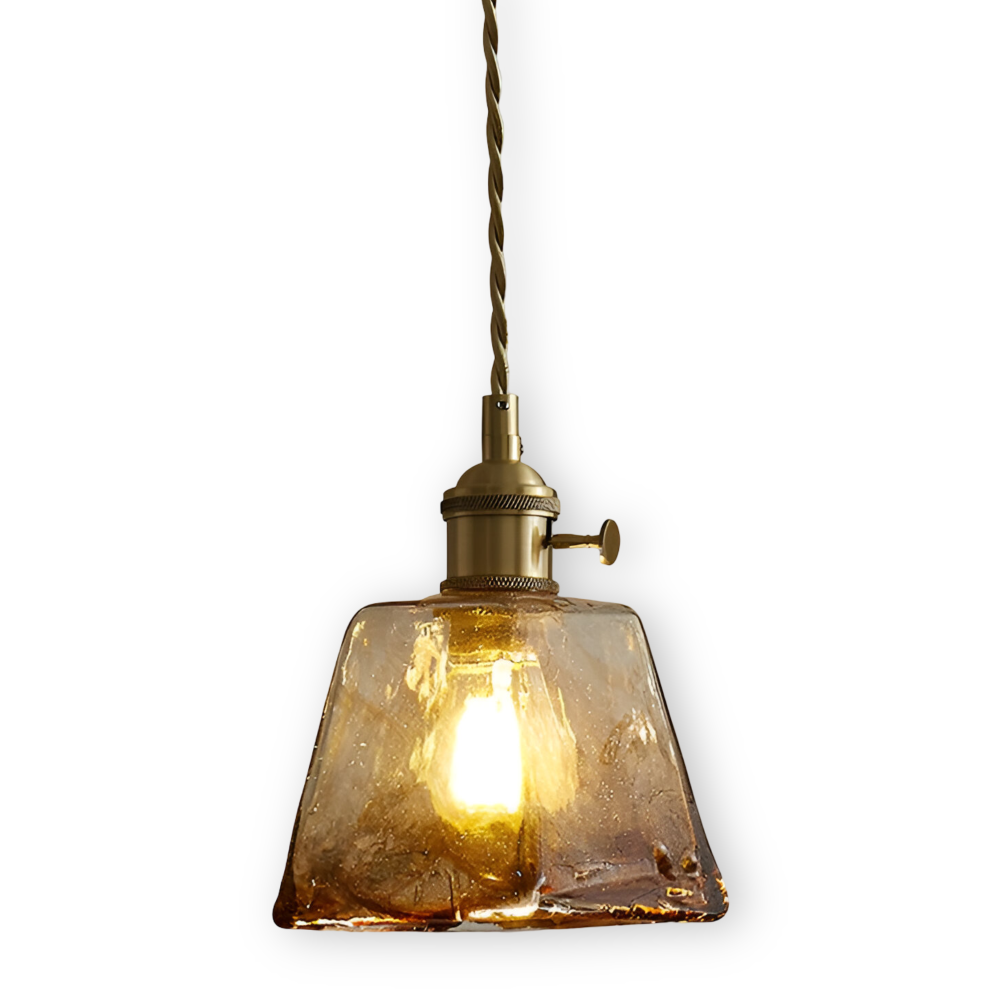 Lampa wisząca Model A o średnicy 11 cm, mosiądz i bursztyn