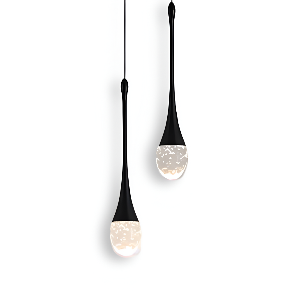 Lampa wisząca podwójna w kolorze czarnym z dwiema szklanymi kroplami