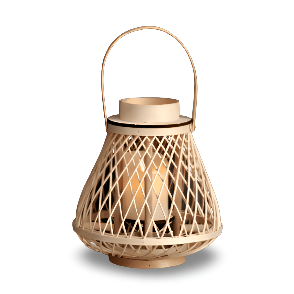 Lampion rattanowy w kształcie dzwonu 25 cm ze świecą LED