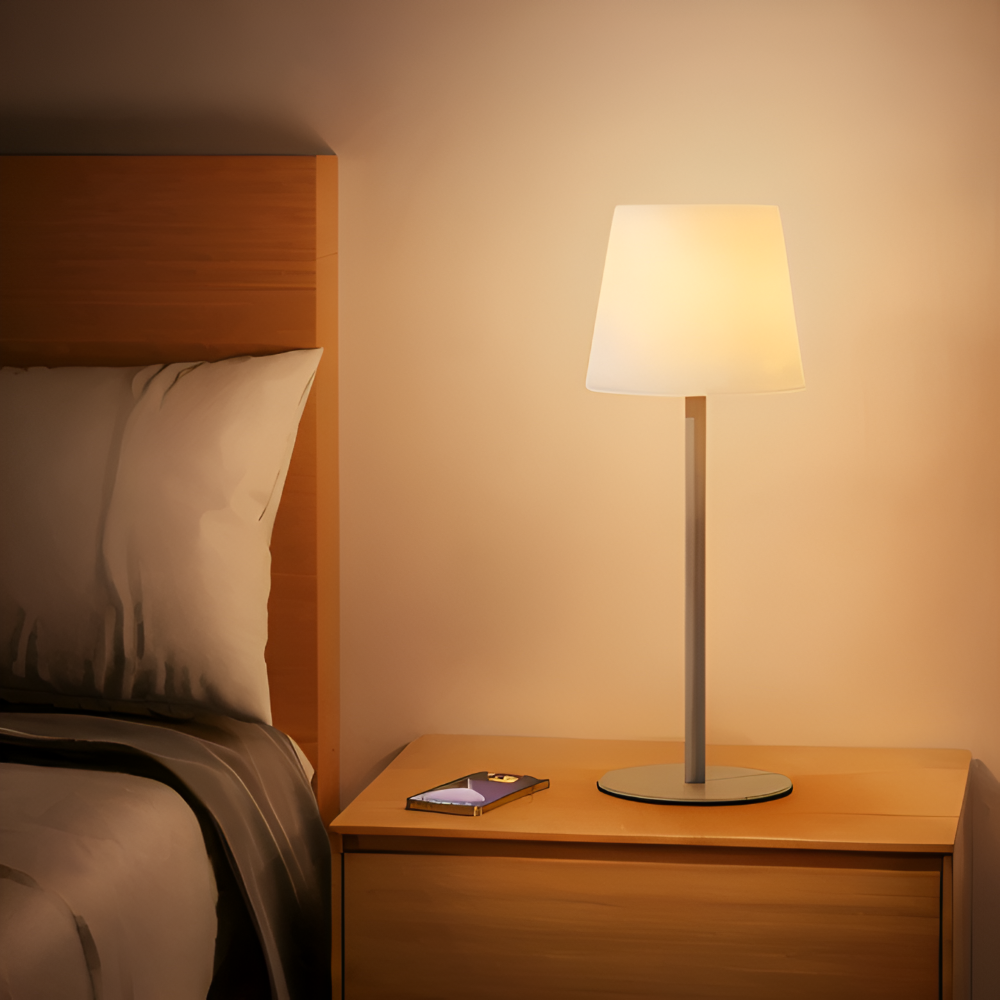 Lampka nocna bezprzewodowa na stoliku nocnym