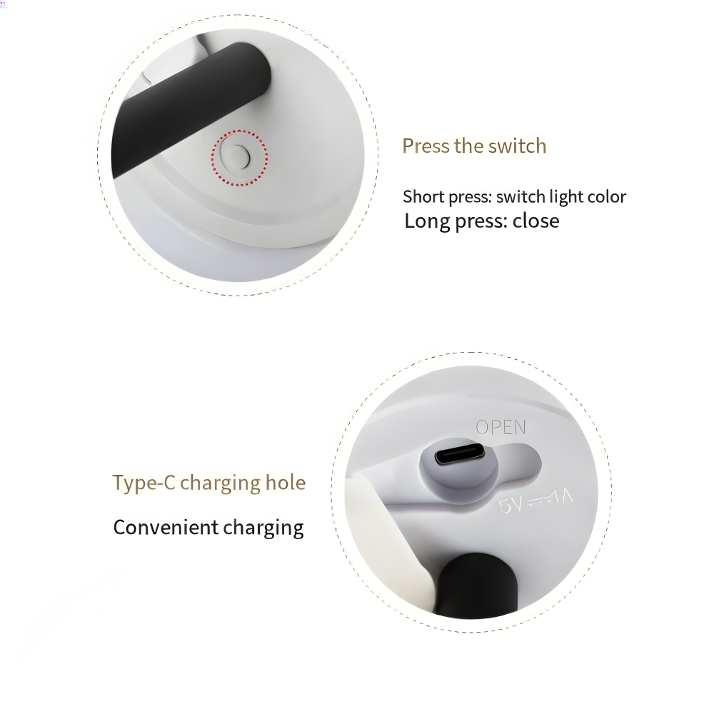 Włącznik i gniazdo USB-C lampki nocnej