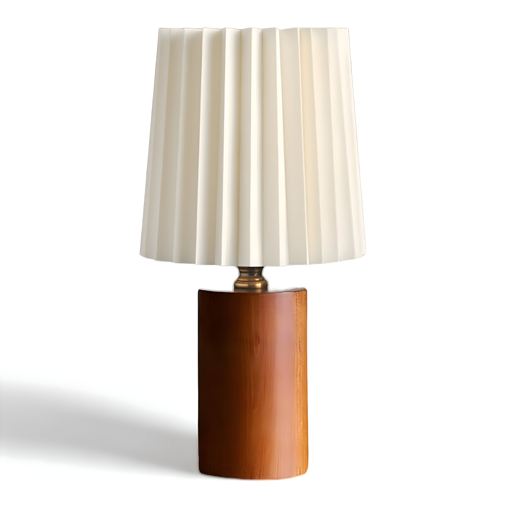 Lampka nocna z plisowanym abażurem, ciemne drewno
