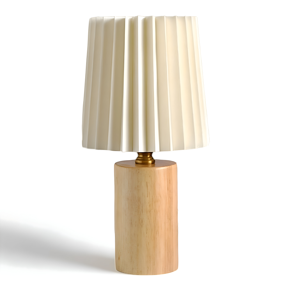 Lampka nocna z plisowanym abażurem, jasne drewno