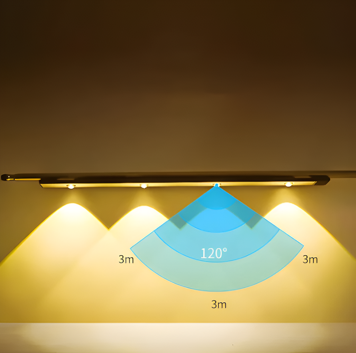 Zasięg czujnika ruchu lampki LED: 3 m, kąt 120°