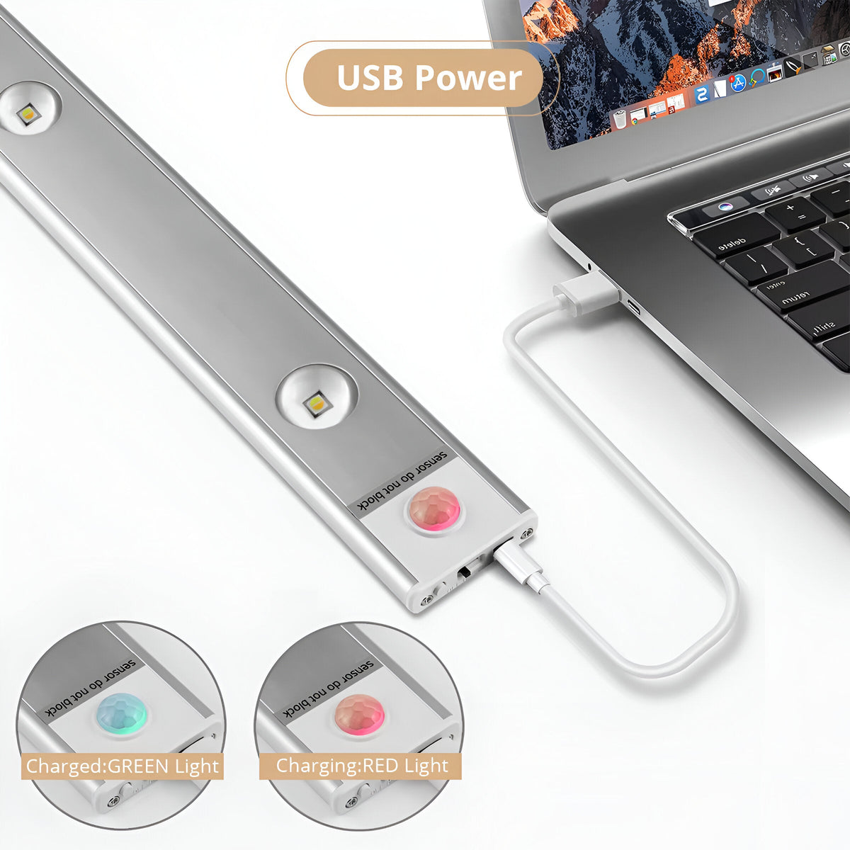 Ładowanie lampki LED z czujnikiem ruchu przez USB z laptopa