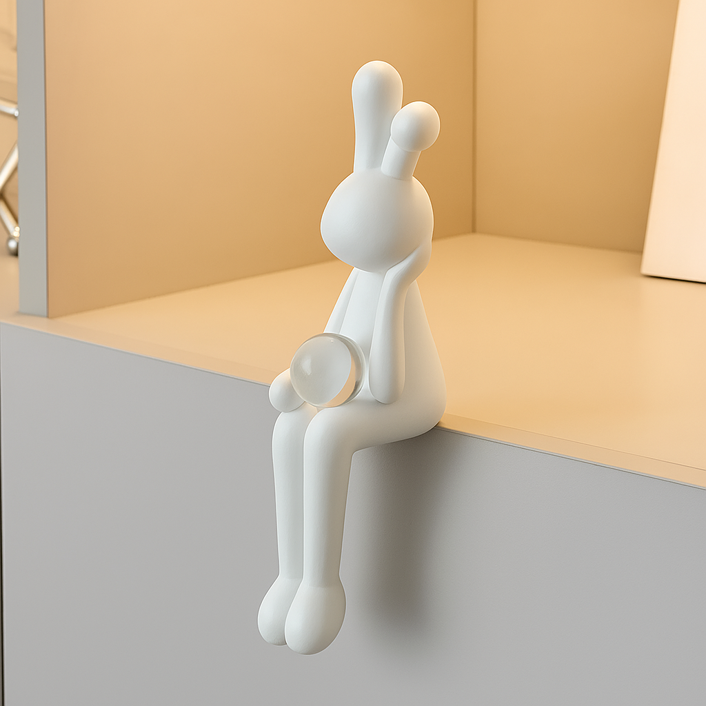 Zajączek wielkanocny figurka z kulą 19 do 22 cm – biała dekoracja z żywicy, 3 wzory