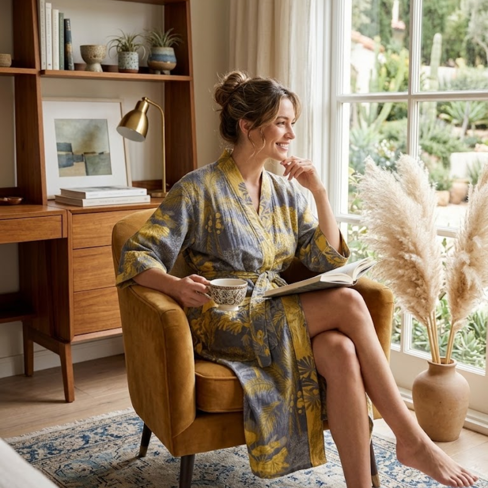 Dekolt V szlafroka kimono