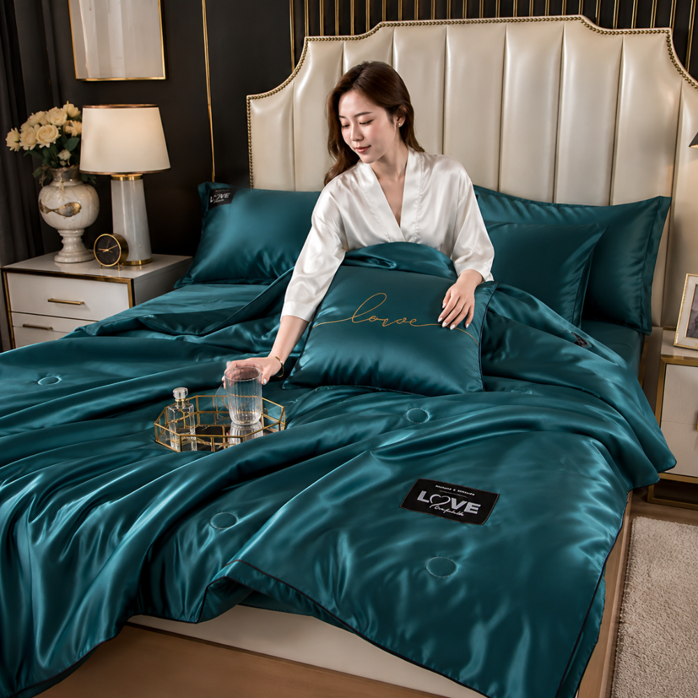Satynowa Kołdra z Jedwabistym Połyskiem – Miękka Oddychająca Pościel na Łóżko i Komfortowy Sen