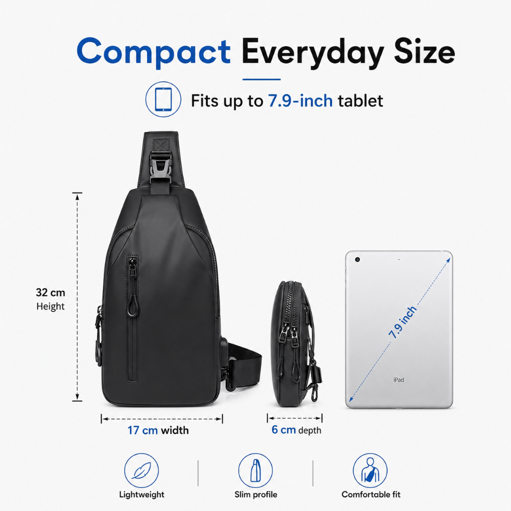 Torba Crossbody Sling na Ramię – Lekka Wodoodporna Saszetka z Regulowanym Paskiem do Podróży