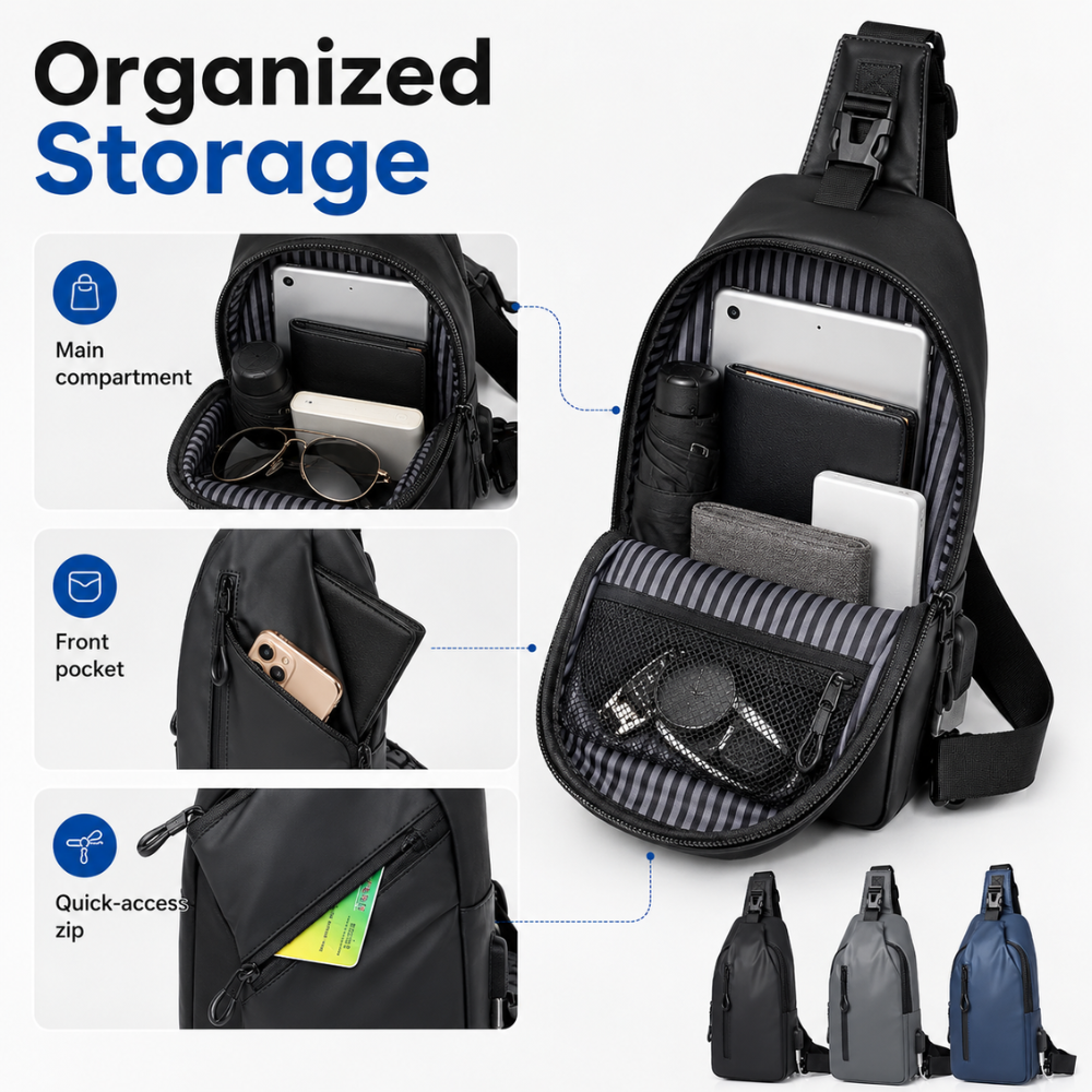 Torba Crossbody Sling na Ramię – Lekka Wodoodporna Saszetka z Regulowanym Paskiem do Podróży