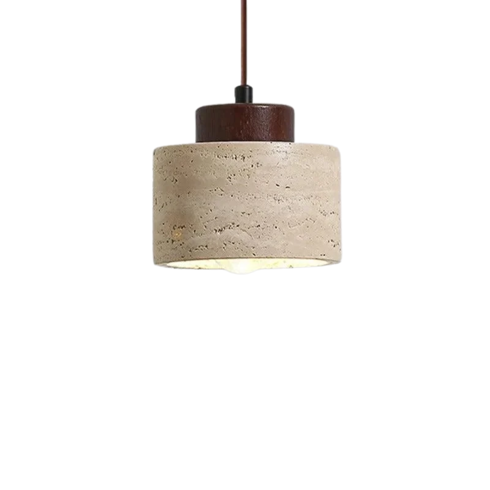 Lampa wisząca z trawertynu z orzechowym wykończeniem, klosz o średnicy 12 cm