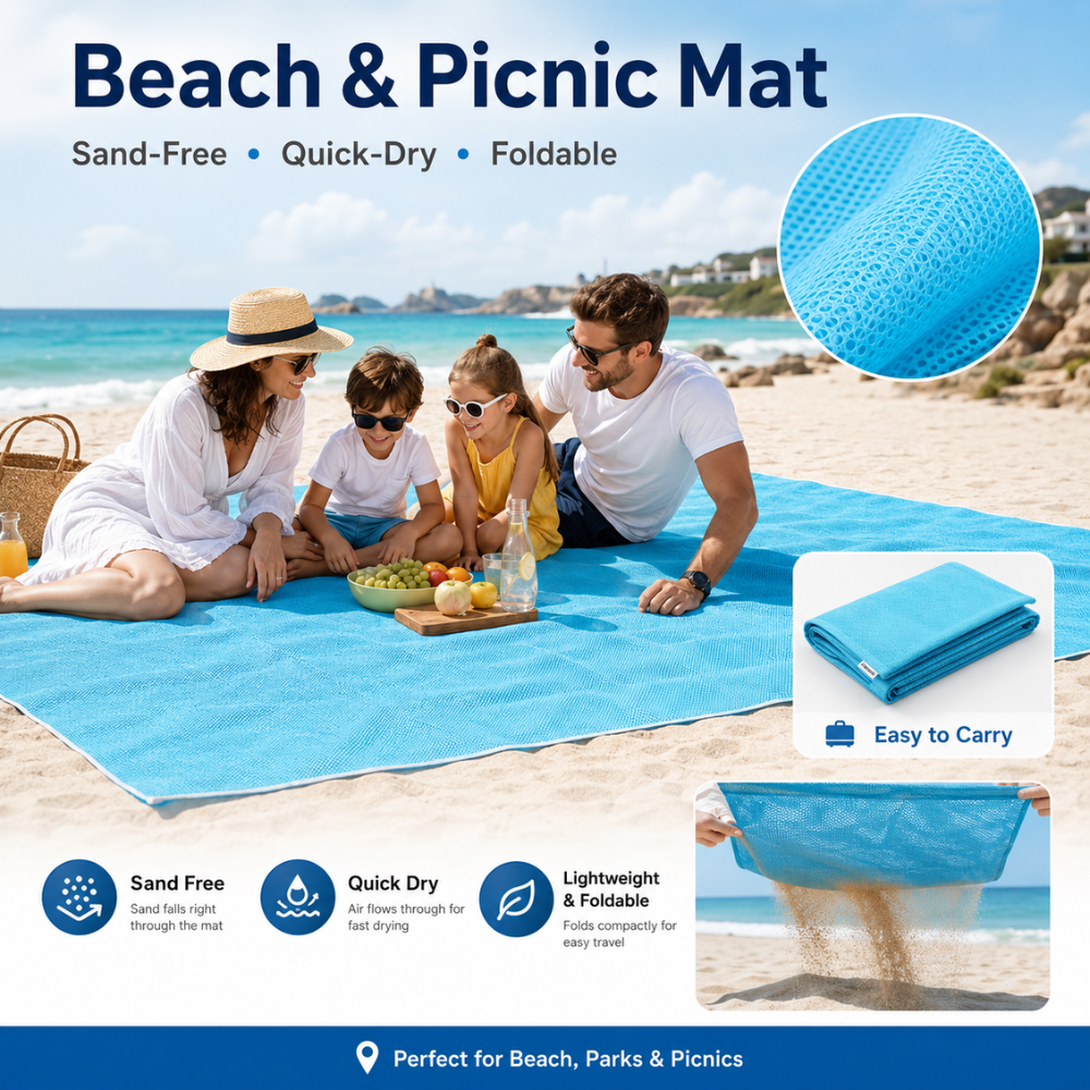 Mata Plażowa Przepuszczająca Piasek – Lekka Składana Mata Sand-Free na Plażę, Piknik i Camping