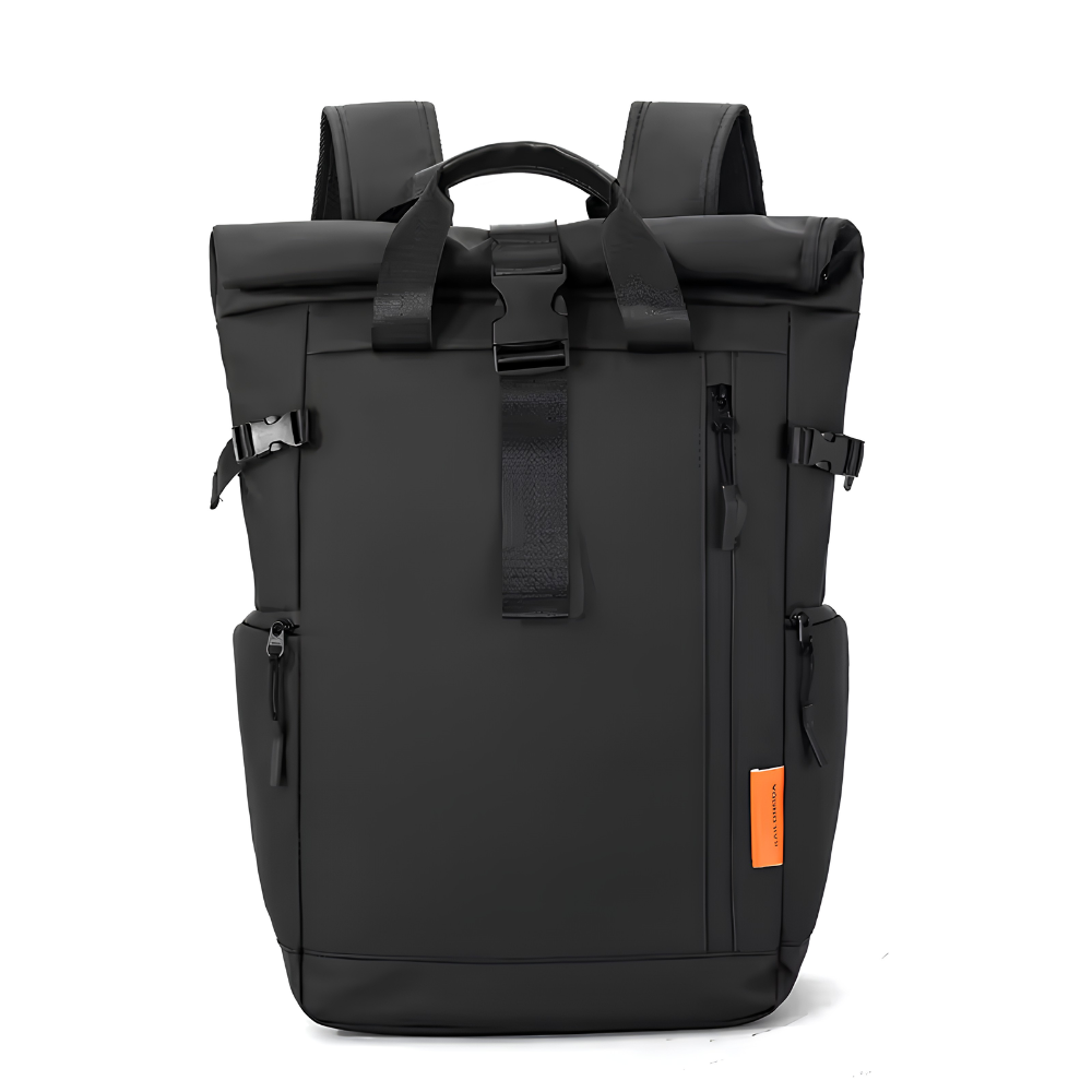 Plecak rolltop męski na laptopa z tkaniny Oxford – kolor czarny