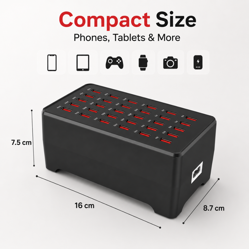 Stacja Ładowania USB 30 Portów – Wieloportowa Ładowarka 150W do Telefonów, Tabletów i Smartwatchy